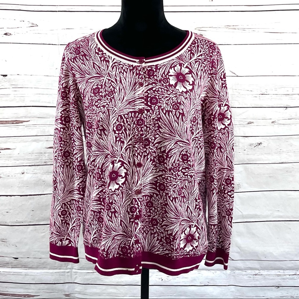Talbots Women’s Button-Front Cardigan Sweater Burgundy Floral Plus Size‎ X.